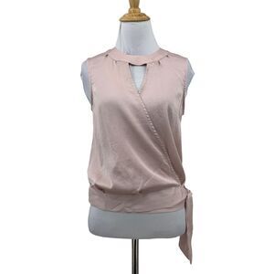 Express Highneck Wrap Satin Blouse Womens XS Extra Small Ballet Pink Keyhole